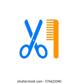 Scissors and comb icon vector, filled flat sign, solid colorful pictogram isolated on white. Barber shop symbol, logo illustration