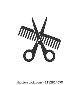 Scissors and comb icon. Vector illustration, flat design.