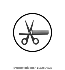 Scissors and comb icon. Vector illustration, flat design.