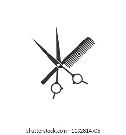 Scissors and comb icon. Vector illustration, flat design.