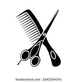  scissors, comb icon white on background