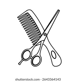 scissors, comb icon white on background