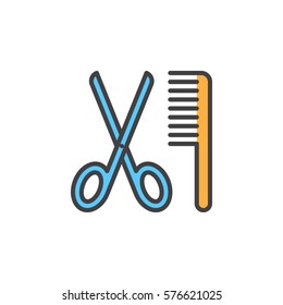 Scissors and comb line icon, filled outline vector sign, linear colorful pictogram isolated on white. Barber shop symbol, logo illustration