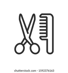 scissors and comb, linear icon. Editable stroke