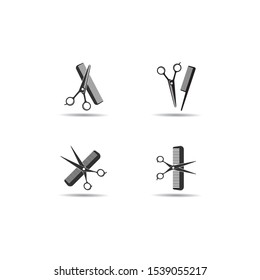 Scissors and comb logo vector icon illustration design 