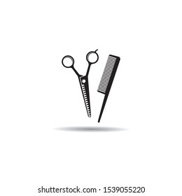 Scissors and comb logo vector icon illustration design 