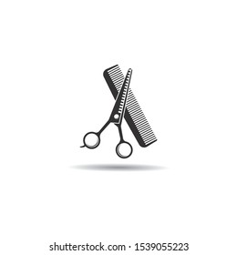 Scissors and comb logo vector icon illustration design 