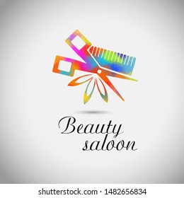 Scissors and a comb of the logo. Vector illustration