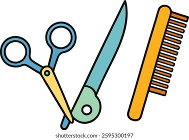 Scissors, comb, and razor are essential grooming tools. Scissors trim hair, combs style and detangle, while razors provide a clean shave, ensuring a polished appearance.