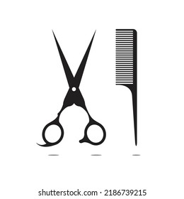 Scissors and comb. Signature scissors and comb isolated on a white background. Barbershop symbol. Vector illustration