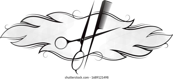 Scissors and comb silhouette curls hair symbol for beauty salon