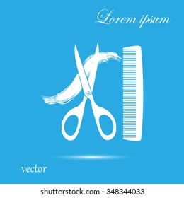 Scissors and comb a strand of hair, icon