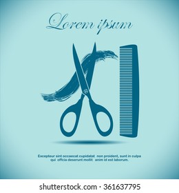 Scissors and comb a strand of hair, icon