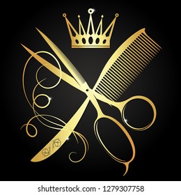 Scissors and comb symbol for VIP beauty salon