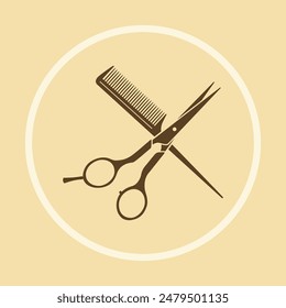 Scissors and comb trendy logo beautiful abstract art vector illustration colorful background