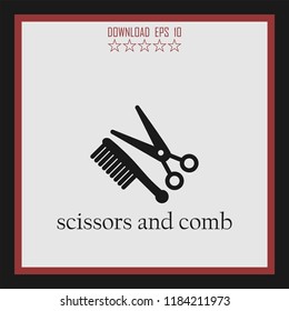 scissors and comb vector icon