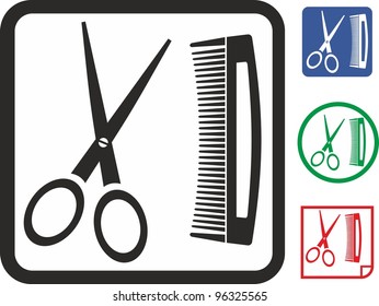 Scissors and comb vector icon