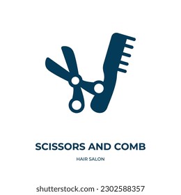 scissors and comb vector icon. scissors and comb, beauty, hair filled icons from flat hair salon concept. Isolated black glyph icon, vector illustration symbol element for web design and mobile apps
