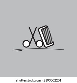 scissors and comb, vector logo icon