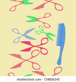 Scissors, combs barber  seamless  pattern. Hand drawn.
