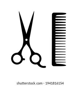 Scissors and combs flat icon isolated on white background. Graphic symbol of a barber shop. Stock vector illustration.