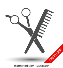 Scissors and comp icons. Barbershop Icon. Hair salon. picture. Barbershop Icon Flat. Shapes of scissors and comb isolated on white background. Vector illustration.