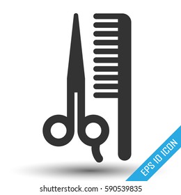 Scissors and comp icons. Barbershop Icon Flat. Shapes of scissors and comb isolated on white background. Vector illustration.