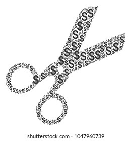 Scissors composition of dollars. Vector dollar currency icons are organized into scissors mosaic.