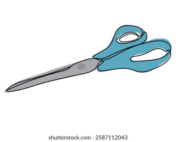 Scissors in continuous line drawing on white background.