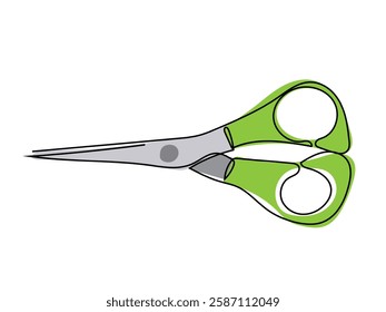 Scissors in continuous line drawing on white background.