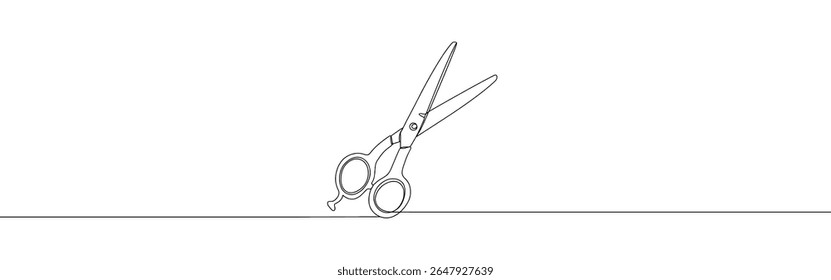 Tijeras de dibujo continuo de una línea. Símbolo de corte. Ilustración vectorial.