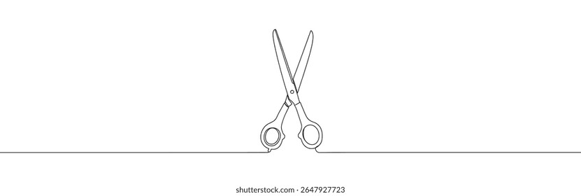 Tesoura desenho contínuo de uma linha. Símbolo de corte. Ilustração vetorial.