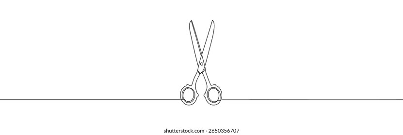 Scissors continuous one line drawing. Cutting symbol. Vector illustration.