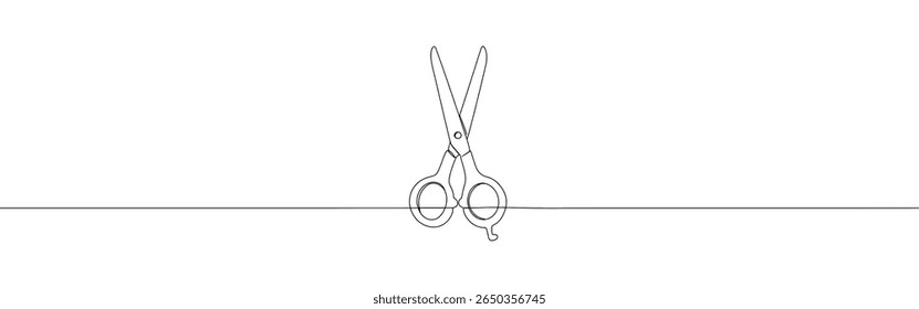 Scissors continuous one line drawing. Cutting symbol. Vector illustration.