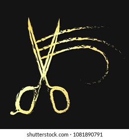 Scissors and curl hair gold color symbol  