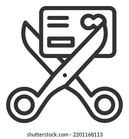 Tarjeta bancaria de corte de tijeras - icono, ilustración sobre fondo blanco, estilo de contorno