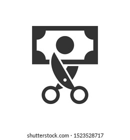 Scissors cut the banknote black icon on white background