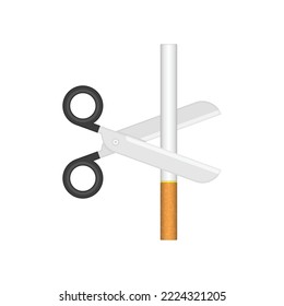 Scissors cut a cigarette isolated on white background. Stop Smoking, no smoking or tobacco abuse refuse concept. concept. World no tobacco day. 