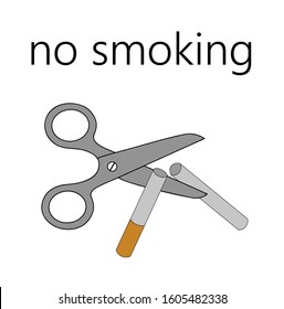 scissors cut a cigarette. no smoking. vector illustration.