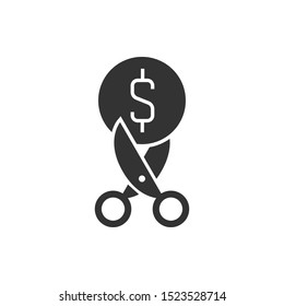 Scissors cut the coin black icon on white background