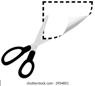 Scissors cut a coupon, into a page curl background for your text and graphics.