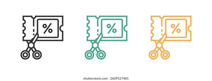 Scissors cut discount coupon lines symbols set