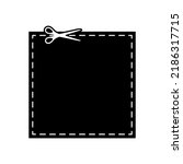 Scissors cut dotted line square coupon with dash icon. Shear trim black sqaure shape voucher or gift code along the guide line with dash or dot border. Vector flat illustation.