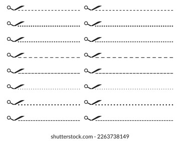Scissors with cut dotted line vector illustration collection
