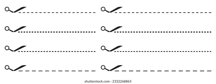Scissors with cut dotted line vector illustration collection