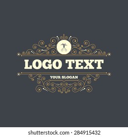 Scissors cut hair sign icon. Hairdresser or barbershop symbol. Flourishes calligraphic ornament. Vector