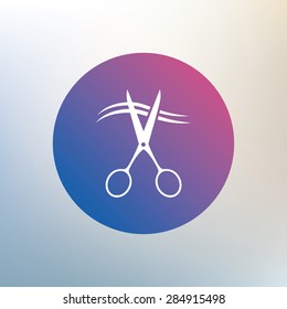 Scissors cut hair sign icon. Hairdresser or barbershop symbol. Icon on blurred background. Vector