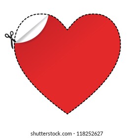 Scissors cut heart shape sticker. Vector illustration.