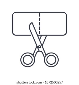 Scissors cut icon, linear isolated illustration, thin line vector, web design sign, outline concept symbol with editable stroke on white background.