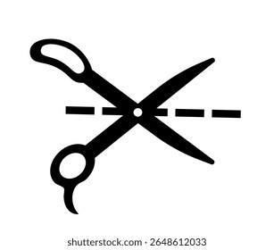 Scissors cut icon. Stainless silhouette of scissors cutting dotted line. School or office equipment, stationery. Element of interface for website. Flat vector illustration